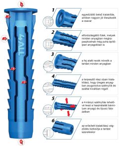 Műanyag dűbel univerzális 8 x 65 mm 4ALL nylon sötétkék RAWLPLUG 6130605