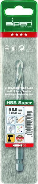 Fémfúró fémfúrószár 4 x 88 43 mm DIN 338 HSS G Super bitbefogású köszörült tasakban ALPEN 0095200400100-2