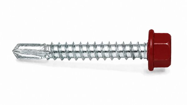 Lemezcsavar 5 5 x 25 mm hatlapfejű önfúró fához EPDM alátéttel RAL 3009 Rozsdapiros színű DIN 7504 K 51351