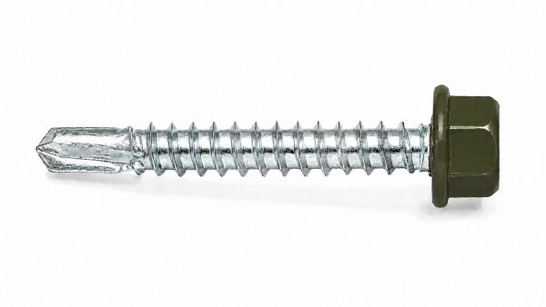 Lemezcsavar 4 8 x 19 mm hatlapfejű önfúró fához EPDM alátéttel RAL 6003 Olivazöld színű DIN 7504 K 54947