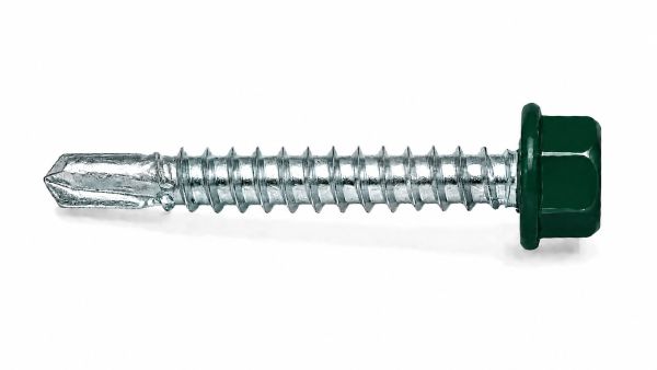 Lemezcsavar 4 8 x 19 mm hatlapfejű önfúró fához EPDM alátéttel RAL 6005 Mohazöld színű DIN 7504 K 02072