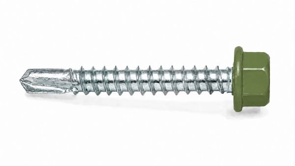 Lemezcsavar 4 8 x 19 mm hatlapfejű önfúró fához EPDM alátéttel RAL 6011 Rezedazöld színű DIN 7504 K 02073