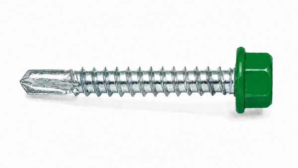 Lemezcsavar 4 8 x 35 mm hatlapfejű önfúró fához EPDM alátéttel RAL 6029 Zöld színű DIN 7504 K 50062