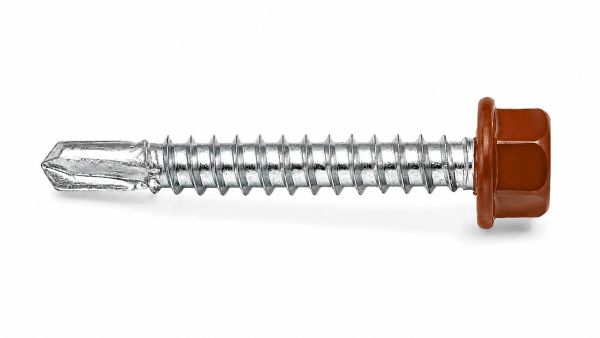 Lemezcsavar 4 8 x 19 mm hatlapfejű önfúró EPDM alátéttel RAL 8004 Rézbarna színű DIN 7504 K 50064