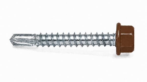 Lemezcsavar 4 8 x 35 mm hatlapfejű önfúró fához EPDM alátéttel RAL 8011 Barna színű DIN 7504 K 65409
