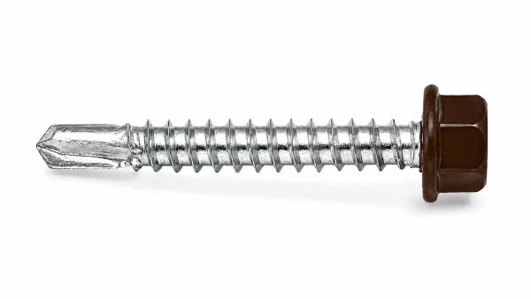 Lemezcsavar 4 8 x 35 mm hatlapfejű önfúró fához EPDM alátéttel RAL 8017 Csokoládébarna színű DIN 7504 K 52147
