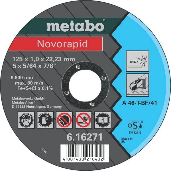 Vágókorong 125 x 1 0 x 22 23 mm Novorapid inox METABO 616271000