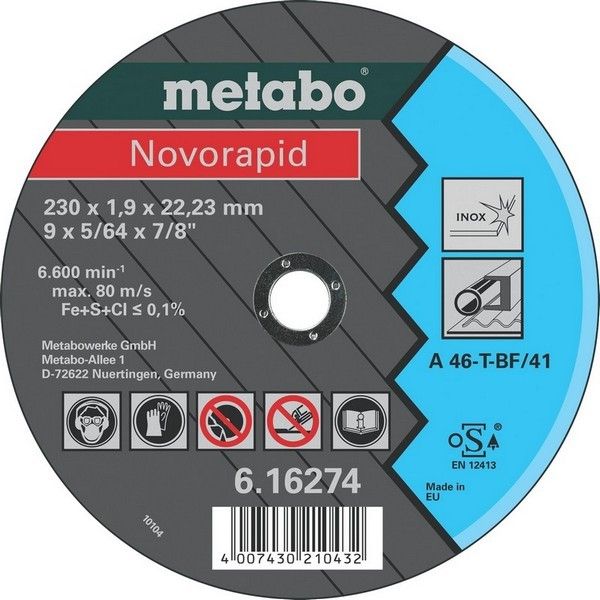 Vágókorong 230 x 1 9 x 22 2 mm Novorapid Inox METABO 616274000