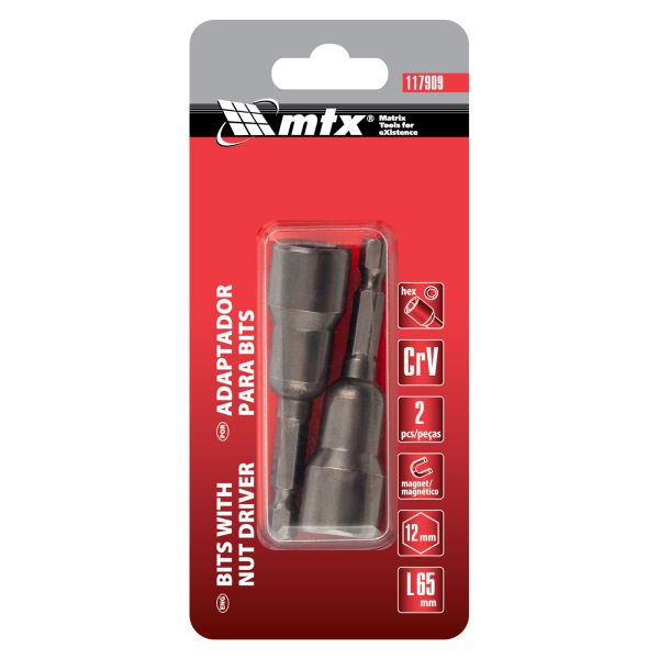Bit fej behajtófej 12 x 65 mm mágneses csavarozó 2 db os MTX 117909-5