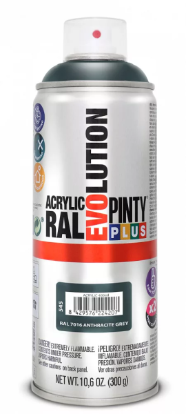 Pinty Plus Evolution oldószeres akril festék spray 400 ml RAL 7016 antracitszürke színű PINTY PLUS 545