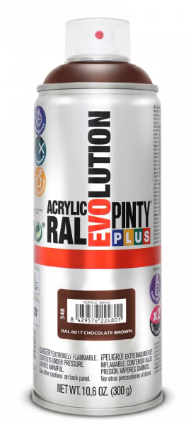 Pinty Plus Evolution oldószeres akril festék spray 400 ml RAL 8017 csokoládébarna színű PINTY PLUS 548