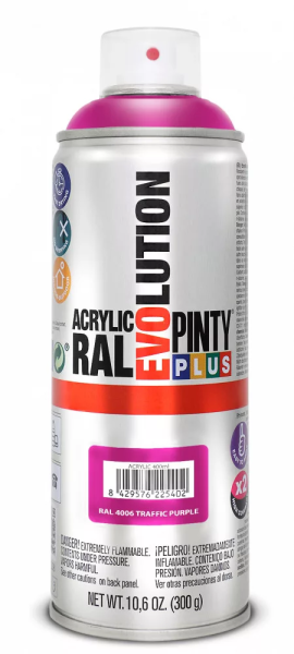 Pinty Plus Evolution oldószeres akril festék spray 400 ml RAL 4006 közlekedési bíbor színű PINTY PLUS 551
