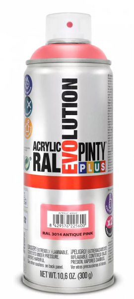 Pinty Plus Evolution oldószeres akril festék spray 400 ml RAL 3014 antikrózsaszín színű PINTY PLUS 552