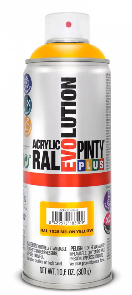 Pinty Plus Evolution oldószeres akril festék spray 400 ml RAL 1028 sárgadinnye színű PINTY PLUS 591