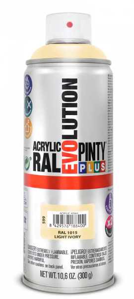 Pinty Plus Evolution oldószeres akril festék spray 400 ml RAL 1015 világos elefántcsont színű PINTY PLUS 599