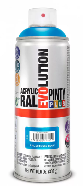 Pinty Plus Evolution oldószeres akril festék spray 400 ml RAL 5015 égkék színű PINTY PLUS 611
