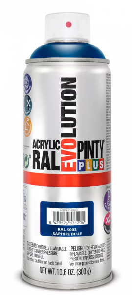 Pinty Plus Evolution oldószeres akril festék spray 400 ml RAL 5003 zafirkék színű PINTY PLUS 612