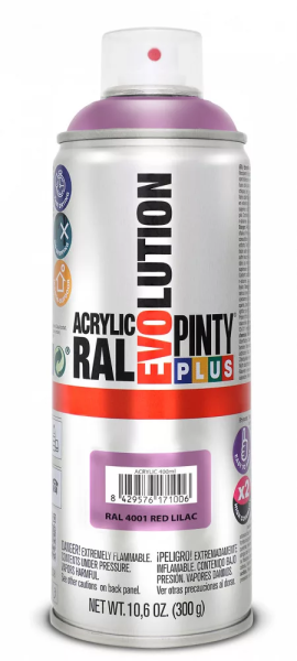 Pinty Plus Evolution oldószeres akril festék spray 400 ml RAL 4001 vöröslila színű PINTY PLUS 613