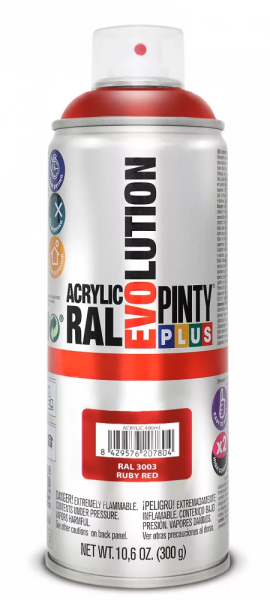 Pinty Plus Evolution oldószeres akril festék spray 400 ml RAL 3003 rubinvörös színű PINTY PLUS 629
