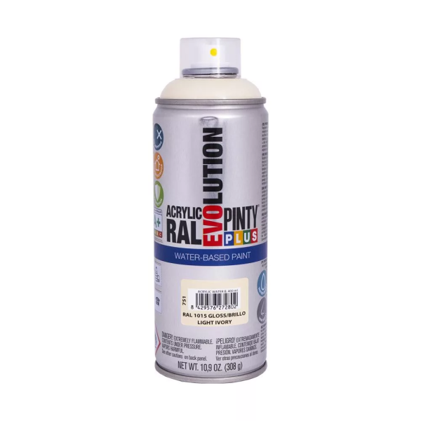 Pinty Plus Evolution vízbázisú akril festék spray 400 ml RAL 1015 világos elefántcsont színű PINTY PLUS 751