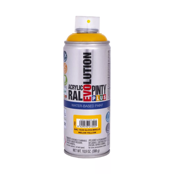 Pinty Plus Evolution vízbázisú akril festék spray 400 ml RAL 1028 sárgadinnye színű PINTY PLUS 753