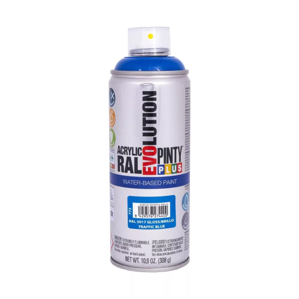 Pinty Plus Evolution vízbázisú akril festék spray 400 ml RAL 5017 közlekedési kék színű PINTY PLUS 772