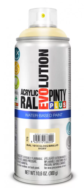 Pinty Plus Evolution vízbázisú akril festék spray 400 ml RAL 1014 elefántcsont színű PINTY PLUS 775
