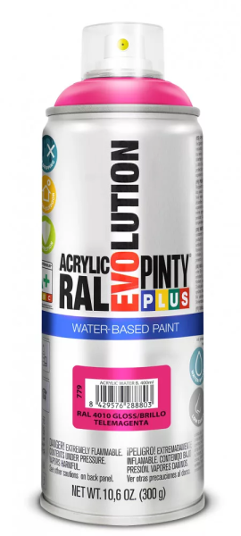 Pinty Plus Evolution vízbázisú akril festék spray 400 ml RAL 4010 telemagenta színű PINTY PLUS 779