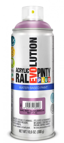 Pinty Plus Evolution vízbázisú akril festék spray 400 ml RAL 4001 vöröslila színű PINTY PLUS 781