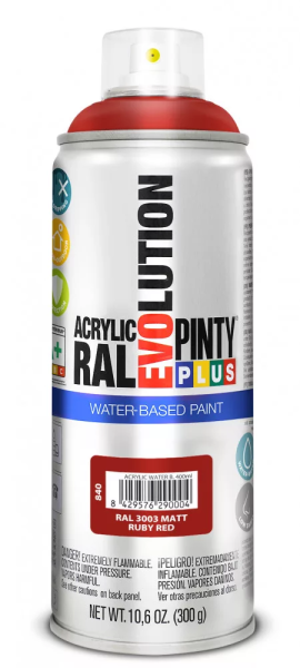 Pinty Plus Evolution vízbázisú akril festék spray 400 ml RAL 3003 MATT rubinvörös színű PINTY PLUS 840