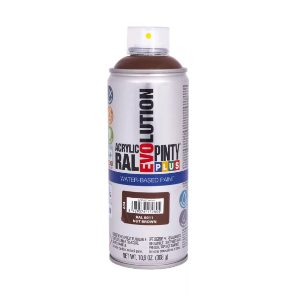Pinty Plus Evolution vízbázisú akril festék spray 400 ml RAL 8011 dióbarna színű PINTY PLUS 859