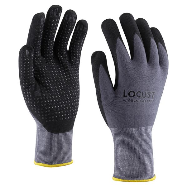 Védőkesztyű szerelőkesztyű nylon spandex mikro habnitril tenyérmártással szürke 10 es ROCK LOCUST 10