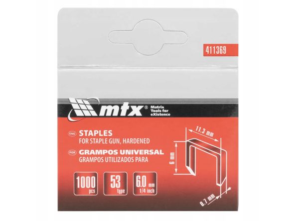 Tűzőkapocs 53 6 mm 1000 db hegyes keményfához MTX 411369