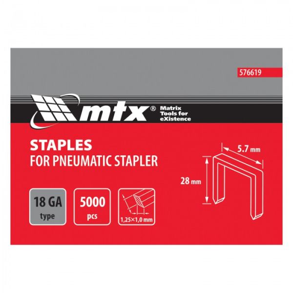 Tűzőkapocs 28 mm 5000 db 18GA típusú 1 25 x 1 x 5 7 mm MTX 576619