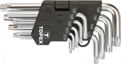 Imbuszkulcs készlet, torx kulcs készlet TS,TS15 - TS50, 9 részes, lyukas torx | TOPEX 35D950