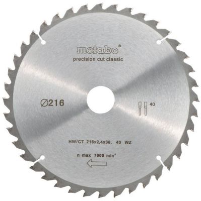 Körfűrésztárcsa, körfűrészlap PRECISION CLASSIC 216 x 2,4 x 30 mm Z40 WZ 5° neg | METABO 628060000