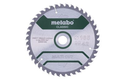 Körfűrésztárcsa, körfűrészlap MULTI CLASSIC 165 x 2,2 x 20 mm Z42 FZ/TZ, 5° / B | METABO 628661000