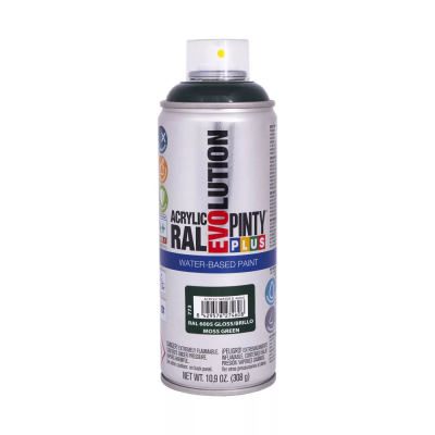 Pinty Plus Evolution vízbázisú akril festék spray 400 ml RAL 6005 mohazöld színű | PINTY PLUS 773