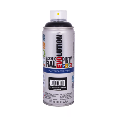 Pinty Plus Evolution vízbázisú akril festék spray 400 ml RAL 9005 fényes mélyfekete színű | PINTY PLUS 882