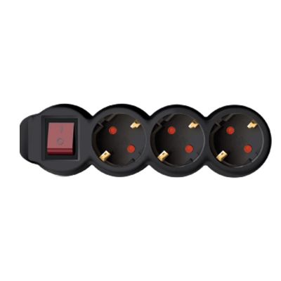 Elosztó, hosszabbító kapcsolós 3-as, 3 m, fekete, 3 x 1,5 mm2 | NV 3K-3/BK/1,5