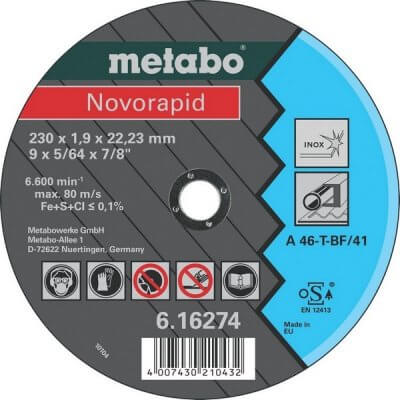 Vágókorong fémvágó Novorapid 230 mm x 1,9 mm x 22,2 mm Inox | METABO 616274000